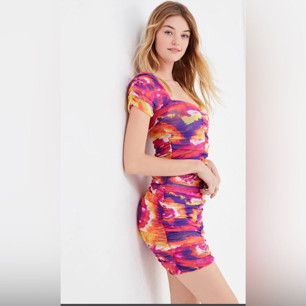 Urban‎ Outfitters Runched Body Con Colorful Tie Dye Going Out mini dress Sz SM